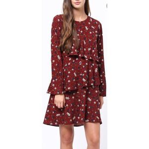 MoVint Women Floral Long Sleeve Tiered Ruffle Dress Size M